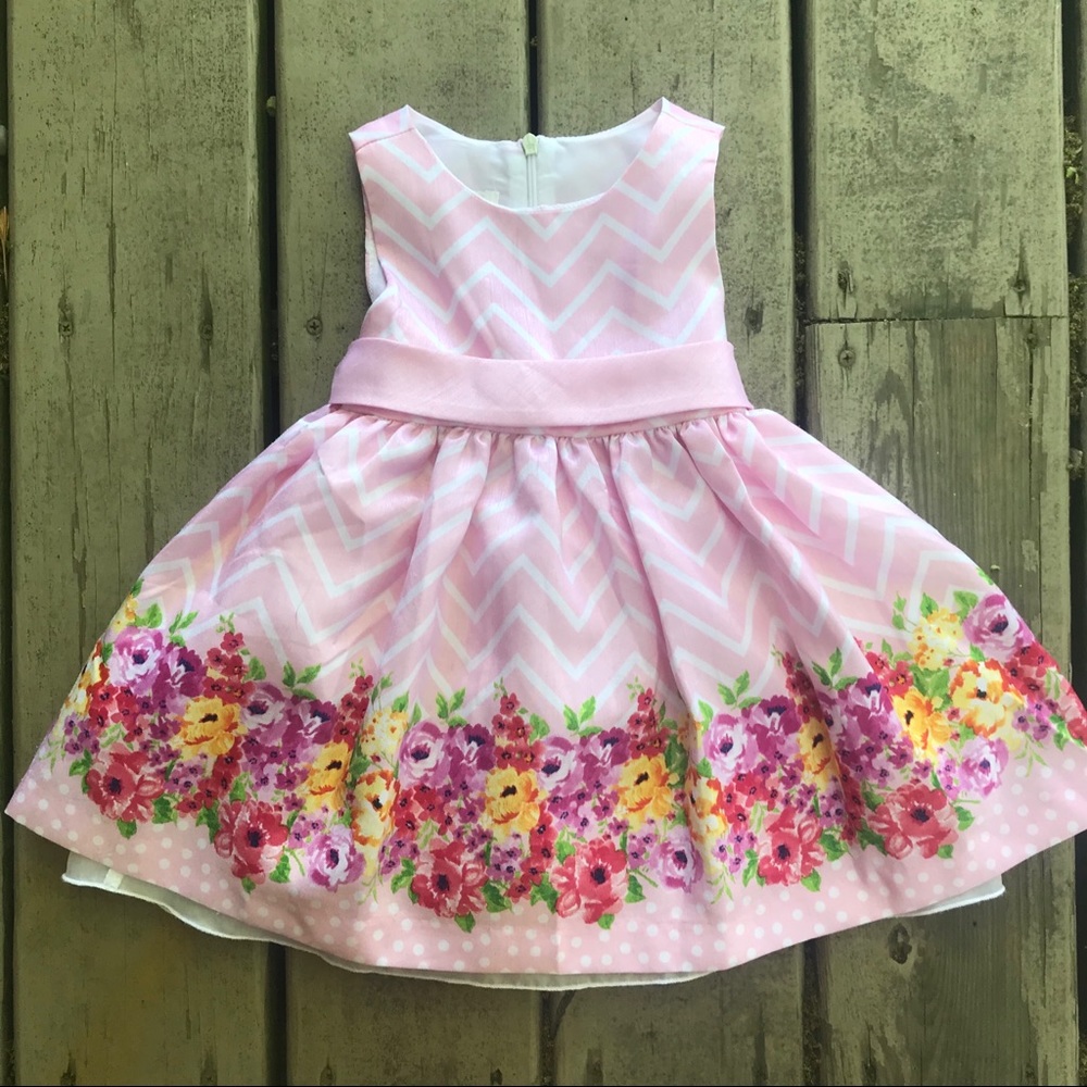 American Princess Pink and White Chevron Dress